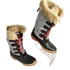 KHOMBU Womens ARIELLA Size 9M Gray &Brown Waterproof Winter Snow Boots  Faux Fur